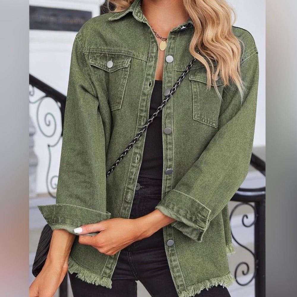 Women Olive Green Cotton Shacket XL NEW Chore Barn Jacket Utility Fall Festival